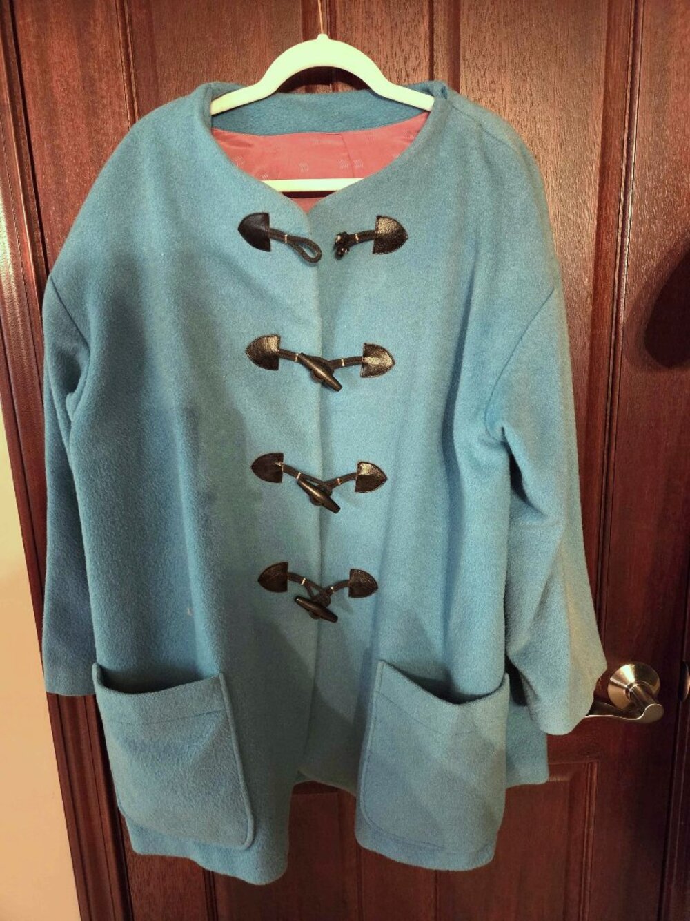 Vintage Women's Teal Blue Wool Coat Plus Size 2X – Collarless Toggle Front